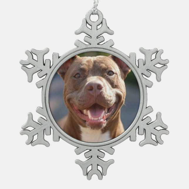 Ornement Flocon De Neige Ajouter une Personnaliser photo Pit Bull (Devant)