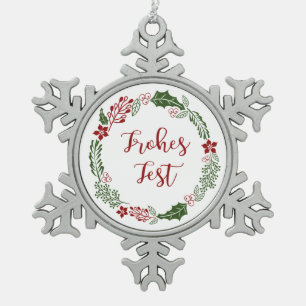 Ornement Flocon De Neige Allemand Joyeux Vacances Wreath, Frohes Fest