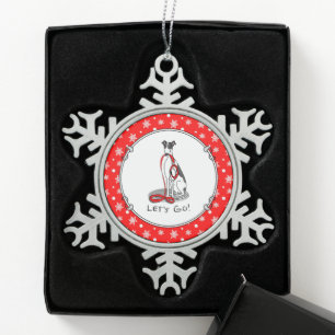 Ornement Flocon De Neige Allons-y ! (marcher) Chien gris (noir blanc) Drôle