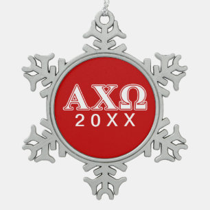 Ornement Flocon De Neige Alphi Chi Omega Lettres Blanches et Rouges
