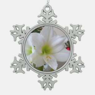 Ornement Flocon De Neige Amaryllis blanc et sapin de Noël