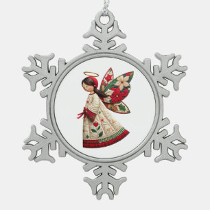 Ornement Flocon De Neige Ange de Noël avec fleurs de fêtes