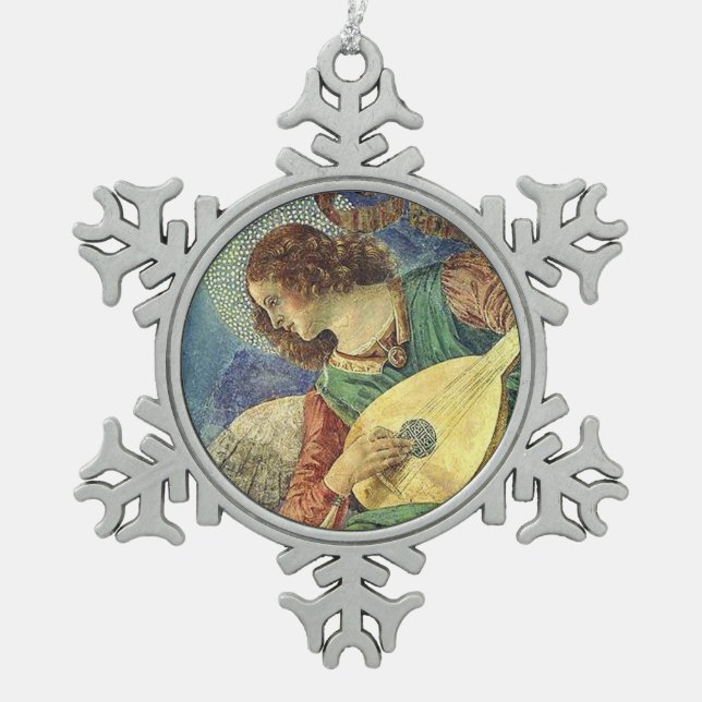 ORNEMENT FLOCON DE NEIGE ANGE DE NOËL FABRIQUANT LA MUSIQUE (Devant)