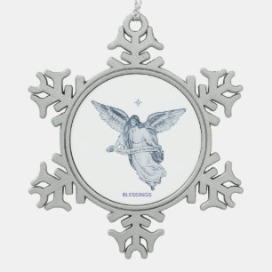 Ornement Flocon De Neige Ange de Noël Vintage avec Message sur Fond Blanc