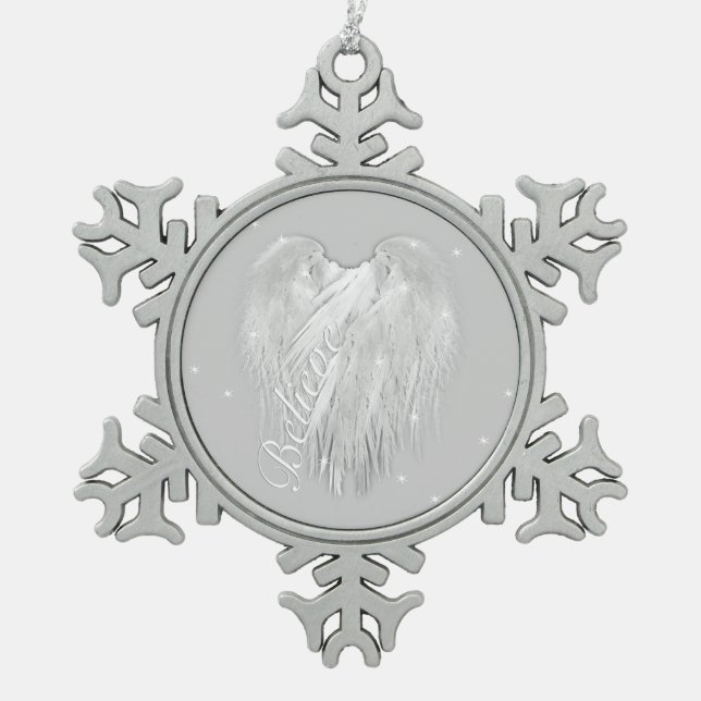 Ornement Flocon De Neige ANGEL WINGS 'Croire' Coeur magique (Devant)