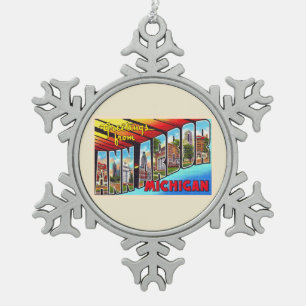 Ornement Flocon De Neige Ann Arbor Michigan Vintage Grande Lettre Carte pos