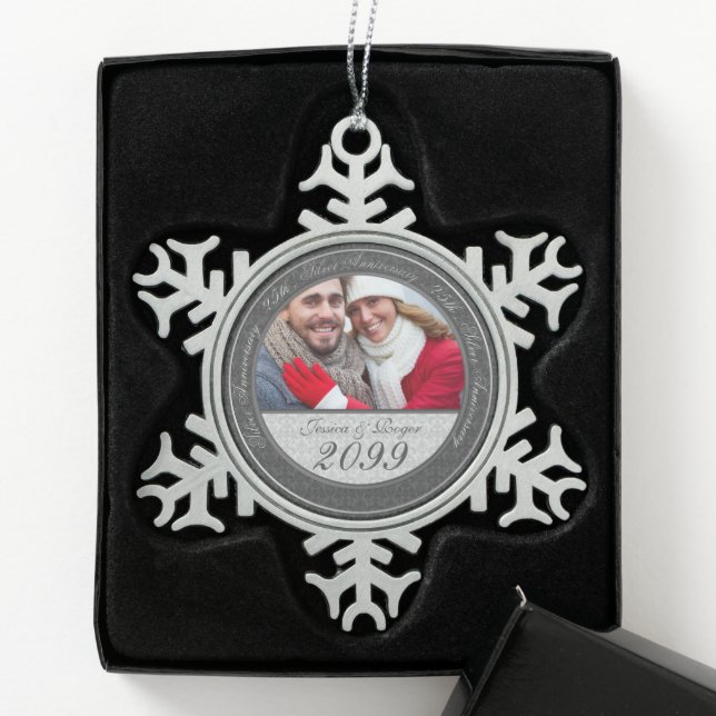 Ornement Flocon De Neige Année spécifique Mariage argent photo Anniversaire (Boîte)