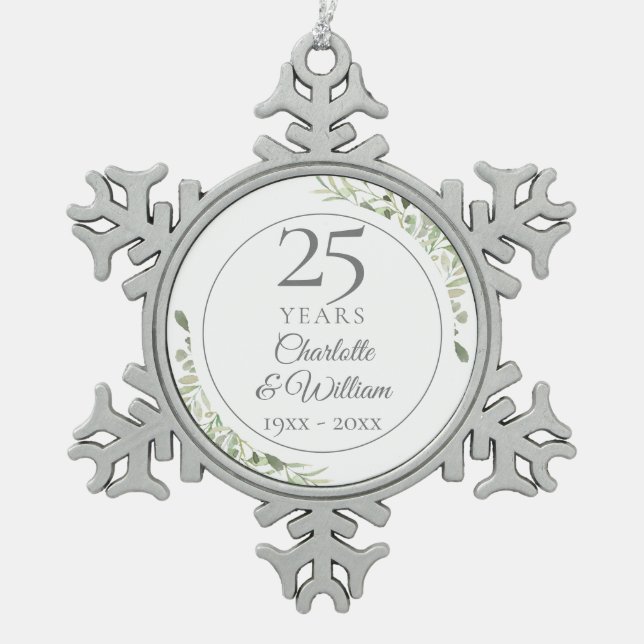 Ornement Flocon De Neige Aquarelle douce Feuilles 25e anniversaire (Devant)
