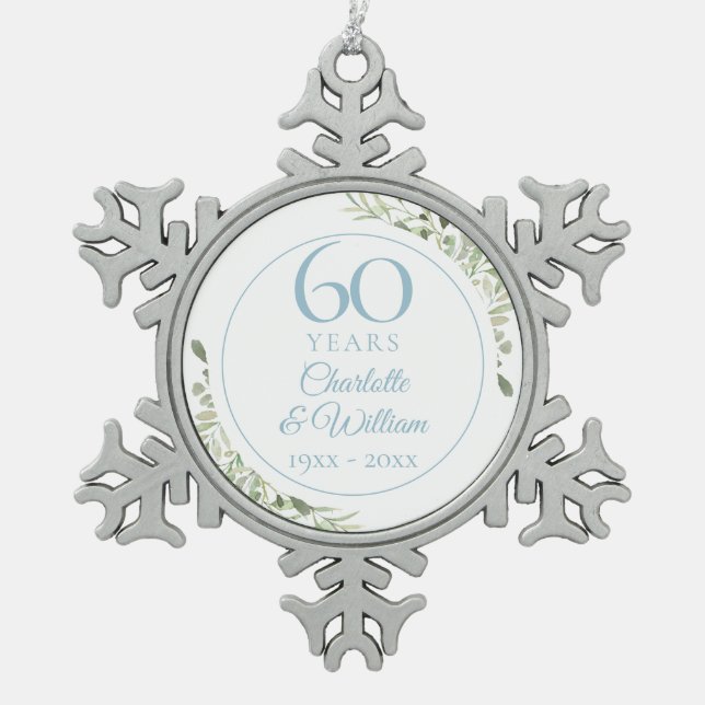 Ornement Flocon De Neige Aquarelle douce Feuilles 60e anniversaire (Devant)