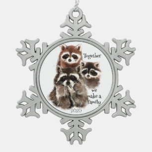 Ornement Flocon De Neige Aquarelle Raccoons Ensemble nous faisons Family Qu