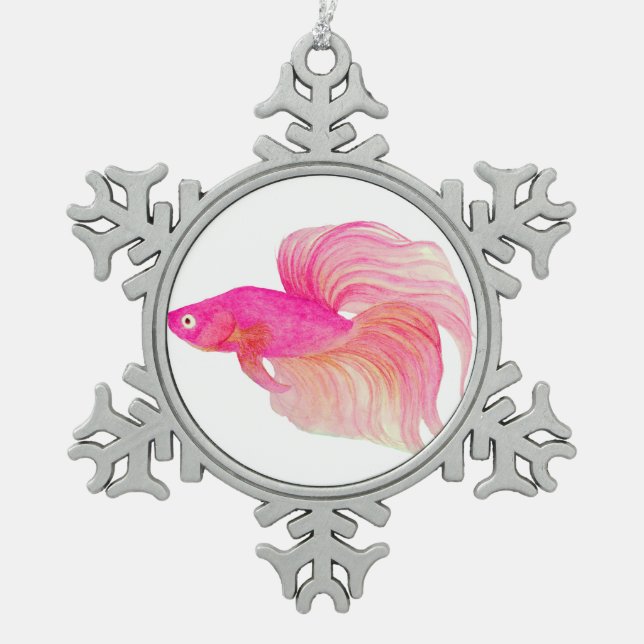 Ornement Flocon De Neige Aquarelle rose Betta Fish (Devant)
