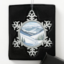 Ornement Flocon De Neige Aquarelle Ski Mountain