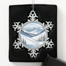 Ornement Flocon De Neige Aquarelle Ski Mountain