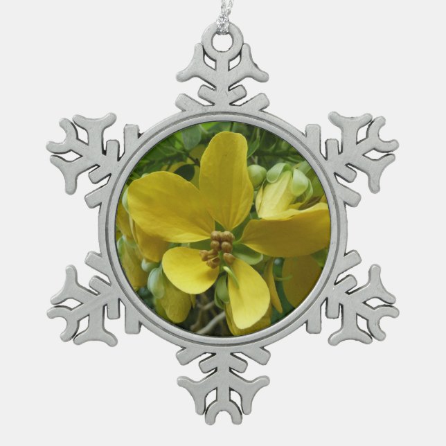 Ornement Flocon De Neige Arbre à douche dorée Tropical Jaune Floral (Devant)