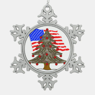 Ornement Flocon De Neige Arbre de Noël du Camouflage du désert avec drapeau