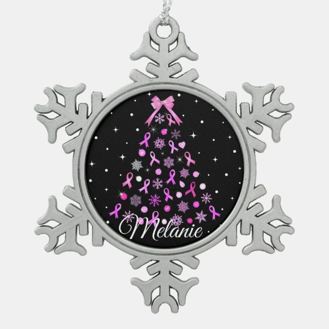 Ornement Flocon De Neige Arbre de Noël Pink Ribbon (Devant)