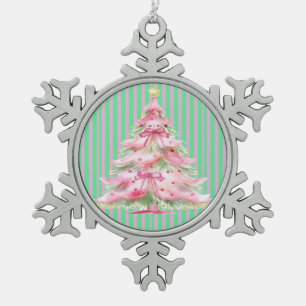 Ornement Flocon De Neige Arbre de Noël vert rose doux