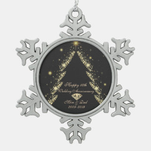 Ornement Flocon De Neige Arbre d'or, 10e anniversaire de Mariage du diamant