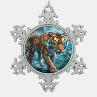 Ornement Flocon De Neige Art de Tigre Généré par l'IA