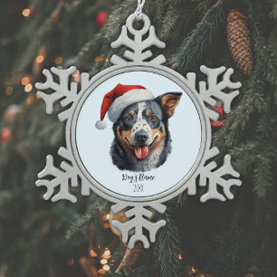 Ornement Flocon De Neige Australian Cattle Dog Santa Hat Personnalisé