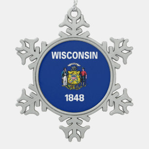 Ornement Flocon de Neige avec Drapeau du Wisconsin