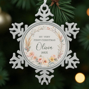 Ornement Flocon De Neige Baby First Christmas Fleur sauvage Boho Personnali