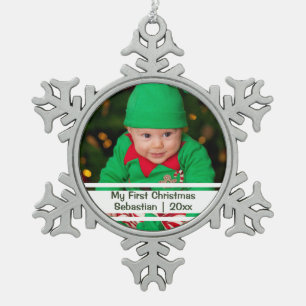 Ornement Flocon De Neige Babys First Christmas Modèle photo personnalisé