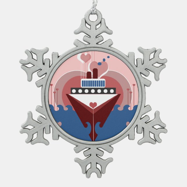 Ornement Flocon De Neige Bateau de croisière Aimer Pewter Snowflake Ornamen (Devant)