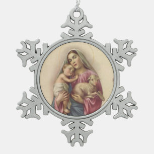 Ornement Flocon De Neige Bébé béni Jésus de mère de Vierge Marie et ag