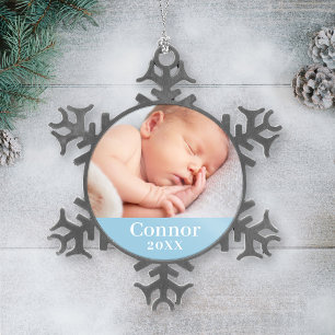 Ornement Flocon De Neige Bébé bleu garçon Nom personnalisé Photo