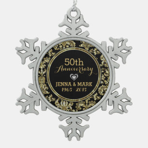 Ornement Flocon De Neige Black & Gold 50e anniversaire Mariage Ornament 2a