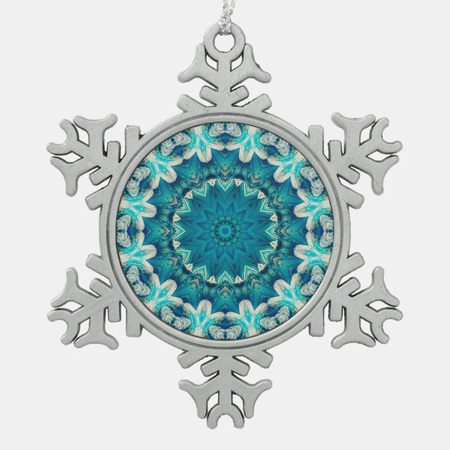 Ornement Flocon De Neige Blue Aqua Mandala Rosette Retro Hippie (Devant)