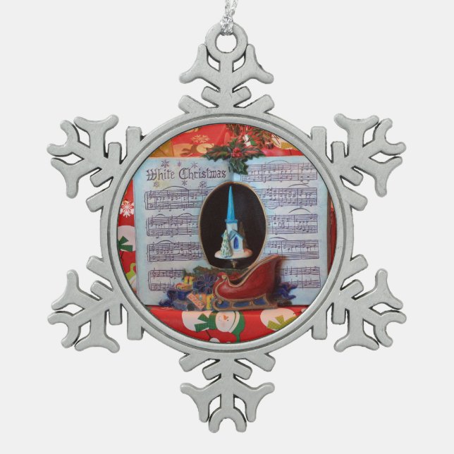 Ornement Flocon De Neige Boîte de musique de Noël blanc closeuse (Devant)