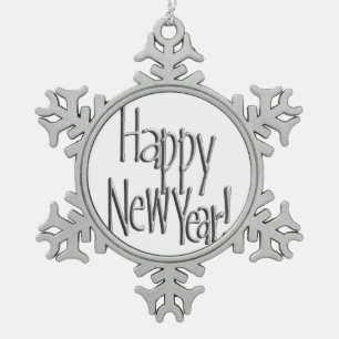 Ornement Flocon De Neige Bonne année - Texte Argent