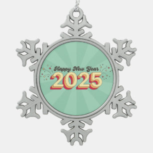 Ornement Flocon De Neige Bonne nouvelle année 2025 étoiles texte de dessin