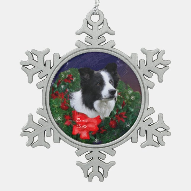 Ornement Flocon De Neige Bordure Collie Noël (Devant)