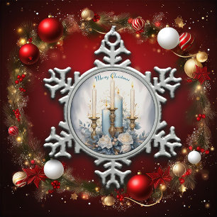 Ornement Flocon De Neige Bougie de Noël bleue et blanche