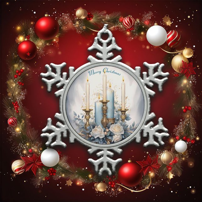 Ornement Flocon De Neige Bougie de Noël bleue et blanche (Créateur téléchargé)