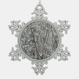 Ornement Flocon De Neige Branches couvertes de neige Abstraite hivernale