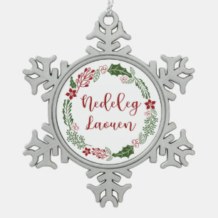 Ornement Flocon De Neige Breton Merry Christmas Wreath, Nedeleg laouen