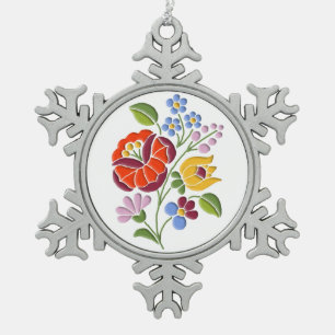 Ornement Flocon De Neige Broderie de Kalocsai - art populaire hongrois