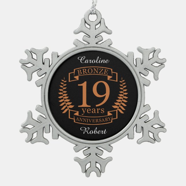 Ornement Flocon De Neige Bronze anniversaire traditionnel mariage 19 ans (Devant)