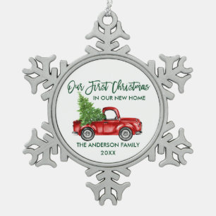 Ornement Flocon De Neige Brosse verte Script Premier Noël Nouveau Camion