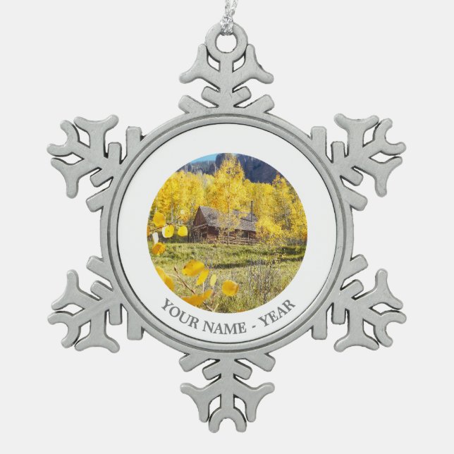 Ornement Flocon De Neige Cabine dans les trembles (Devant)