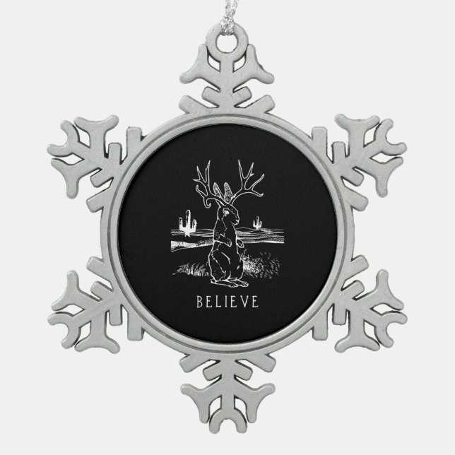 Ornement Flocon De Neige Cadeau de lapin| Croyez le Jackalope (Devant)