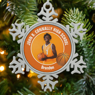 Ornement Flocon De Neige Cadeau de photo de joueur de basket-ball orange