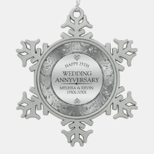 Ornement Flocon De Neige Cadre floral brillant en argent 25e anniversaire M