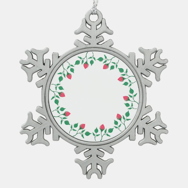 Ornement Flocon De Neige Cadre rond fleuri avec fleurs roses (Devant)