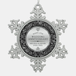 Ornement Flocon De Neige Cadre Tourbillonnant Argent 25e anniversaire Maria