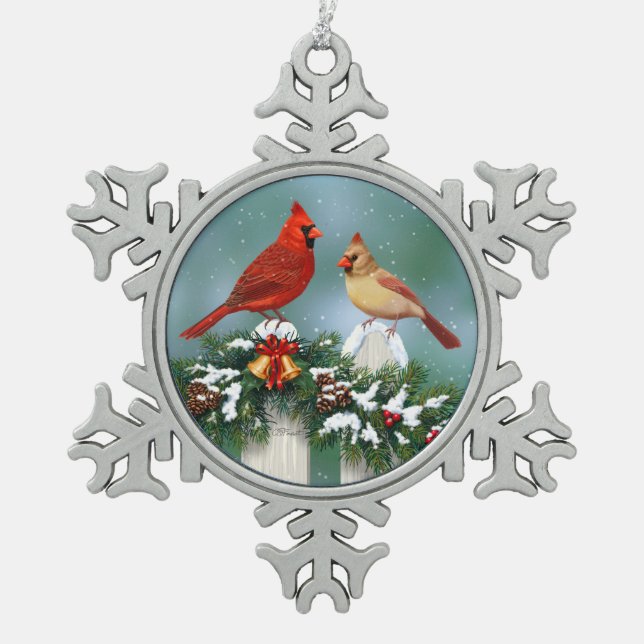 Ornement Flocon De Neige Cardinaux de Noël & Garland (Devant)